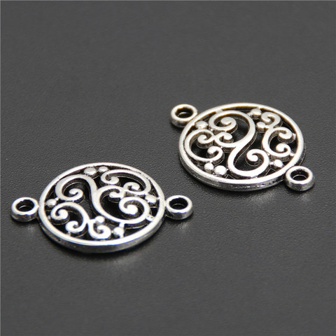 50pcs  Silver Color Filigree Flower Round Connector Pendant Fit Bracelet Necklace Jewelry Finding A2617 ► Photo 1/2