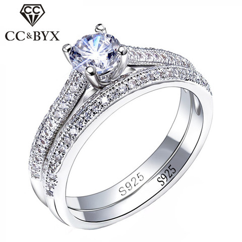 CC 925 Silver Rings For Women Simple Design Double Stackable Fashion Jewelry Bridal Sets Wedding Engagement Ring Accessory CC634 ► Photo 1/6