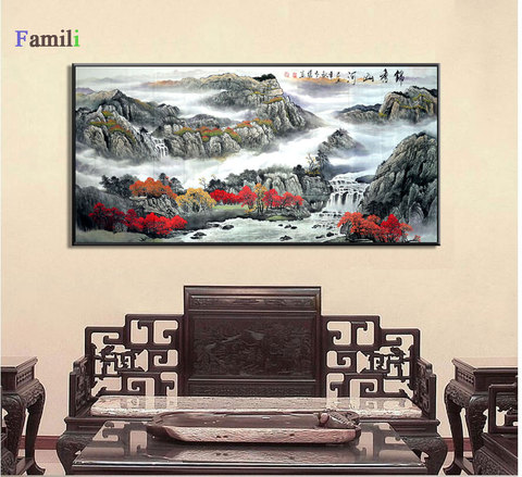 Abstract Mountain Landscape Inspiring Canvas Paintings Chinese Wall Art Pictures Poster Print for Living Room Home Office Decor ► Photo 1/6