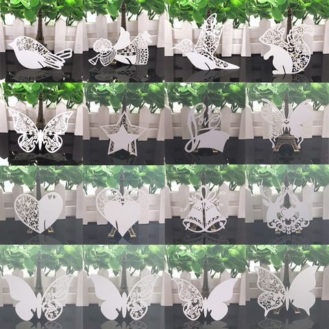 50pcs White Butterfly Heart Laser Cut Table Mark Wine Glass Name Place Cards Baby Shower Wedding Birthday Party DIY Decorations ► Photo 1/6