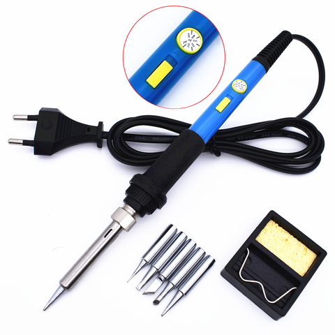 EU Plug 220V 60W Electrical Soldering Iron Kit with Power Switch 5 Solder Tips Adjustable Temperature Welding Rework Repair Tool ► Photo 1/6