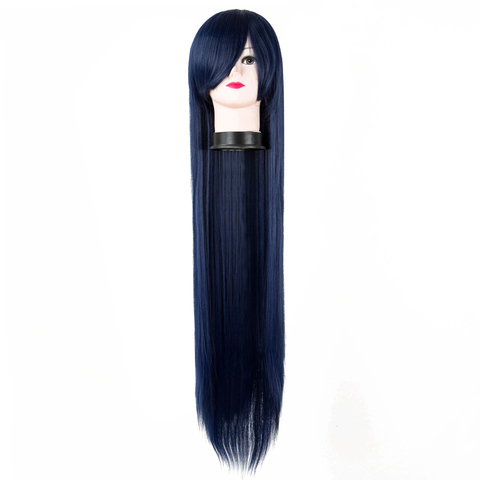 Long Dark Blue Wig Fei-Show Synthetic Heat Resistant 100CM/40 Inches Straight Hair Carnival Halloween Costume Cos-play Hairpiece ► Photo 1/6