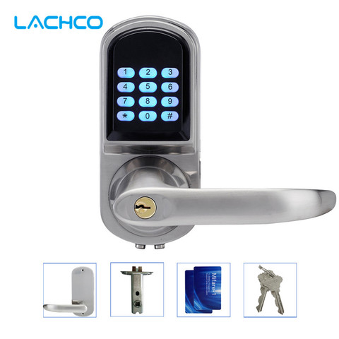 LACHCO Electronic Door Lock Password, 2 Cards, 2 Keys Smart Digital Keypad Lock Keyless Intelligent Entry Satin Nickel L16071BS ► Photo 1/1