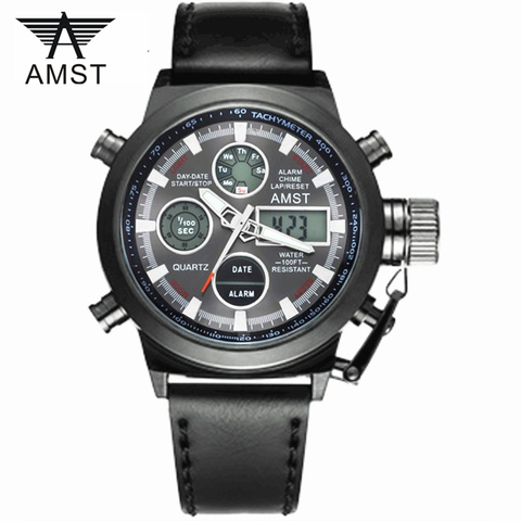 Male Fashion Sport Military Wristwatches 2022 New AMST Watches Men Luxury Brand 5ATM 50m Dive LED Digital Analog Quartz Watches ► Photo 1/6