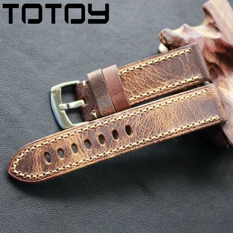 TOTOY Handmade Oily Retro Crazy Horse Leather Watchbands 20MM 22MM Soft And Rough Style, Hand Stitching Leather Strap ► Photo 1/6