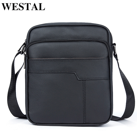 WESTAL men's shoulder bag genuine leather bag for men messenger male crossbody casual handbag small zipper flap bags for man7603 ► Photo 1/6