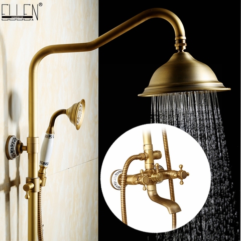 Antique Rain Shower Faucets Set with Hand Brass Wall Mounted Shower Mixer for Bathroom Bath Luxury Rainfall Shower Set EL4006T ► Photo 1/6