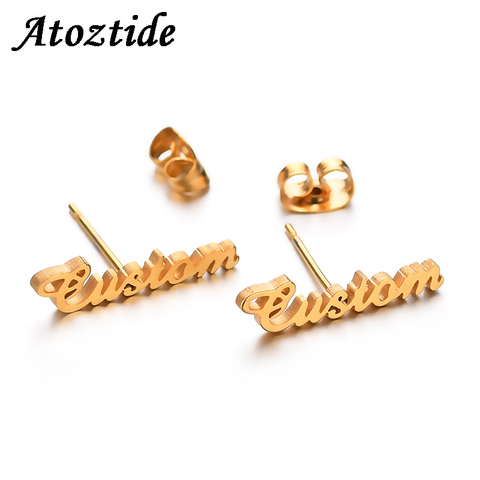 Atoztide Personalized Name Stainless Steel Letter Stud Earrings For Women Fashion Custom Name Piercing Earrings Nameplate ► Photo 1/6