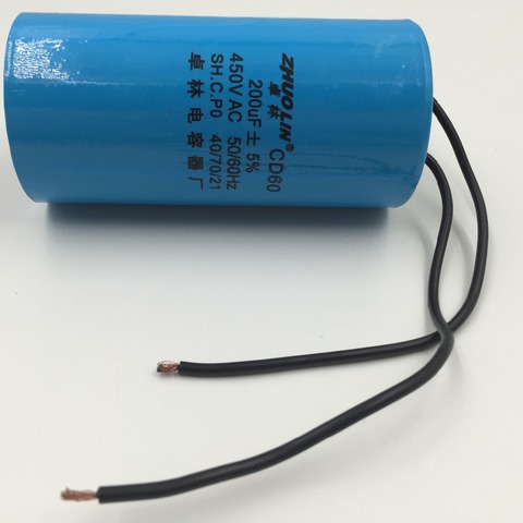 CD60 200uF 5% AC 450V Two Red Wire Terminal Motor Run Capacitor ► Photo 1/4