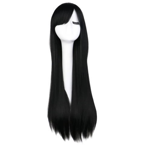 QQXCAIW Long Straight Cosplay Wig Black Purple Pink Blue Sliver Gray Blonde White Orange Brown 80 Cm Synthetic Hair Wigs ► Photo 1/6
