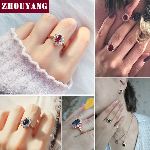 ZHOUYANG Ring For Women Red Crystal Elegant Engagement Wedding Ring Rose Gold Color Austrian Crystals Fashion Jewelry ZYR187 ► Photo 1/6