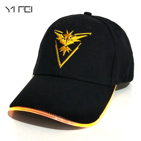 YIFEI 2022 Team Valor Team Instinct Pokemon Baseball Cap for Women Men Fitted Hat Glow In The Dark New LED Light Pokemon Go Cap ► Photo 1/6