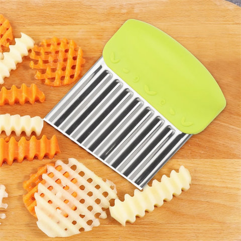 Solid Wood Potato French Fry Cutter Stainless Steel Kitchen Accessories  Wave Knife Chopper Serrated Blade Carrot Slicer Tools