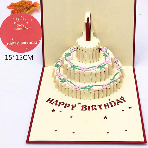 1pcs Happy Birthday Gift Cake Card Pop Up 3D Greeting Cards With Envelope Postcard Invitation Handmade Origami Anniversary Decor ► Photo 1/6