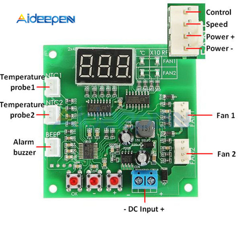 4 Wire 2 Channel PWM Fan Temperature Controller PC Fan Motor Speed Controller LED Digital Thermostat DC 12V 24V Heat Sink ► Photo 1/6