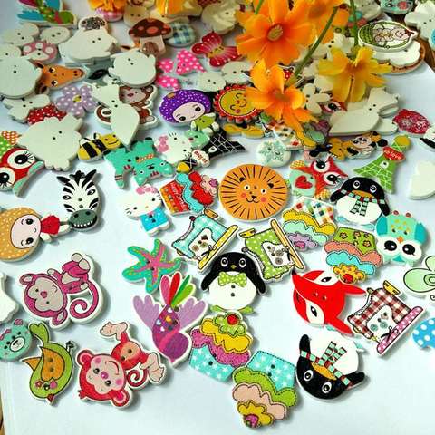 60pcs 2 Holes Assorted Random Mix white background Round and Animals Pattern Cartoons Wood Sewing buttons decorative zmk-0001 ► Photo 1/6