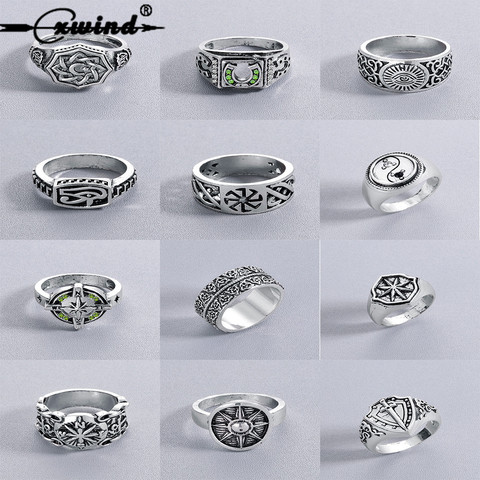 Cxwind Punk Men Retro Rings Jewelry Viking Kolovrat Runes Flower Eye Sword Compass Style Ring For Women Finger Statement Jewelry ► Photo 1/6