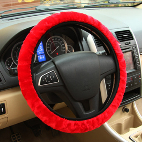 Winter Warm Soft Plush Car Steering Wheel Cover Braid On The Steering-wheel Winter Warm Covers Car Styling Interior Accessories ► Photo 1/6