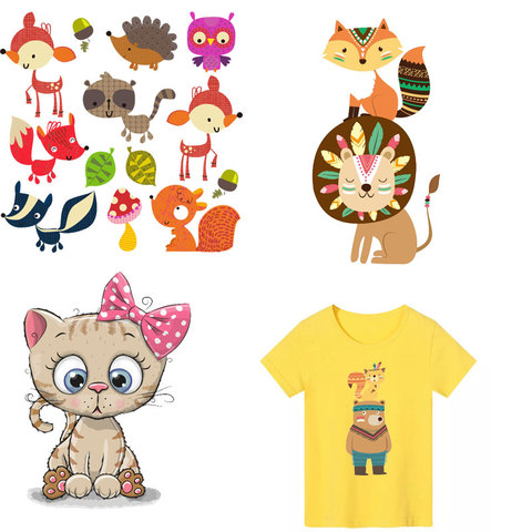 Iron on Patches Cute Small Anima The Fox Thermo Transfer for Clothes Cat Decor DIY Kids Tops Stickers T-shirt Washable Print E ► Photo 1/6