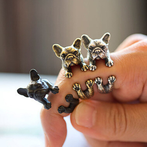 OneckOha Fashion Jewelry French Bulldog Hippie Chic Ring Vintage Animal Dog Rings For Men Women ► Photo 1/1