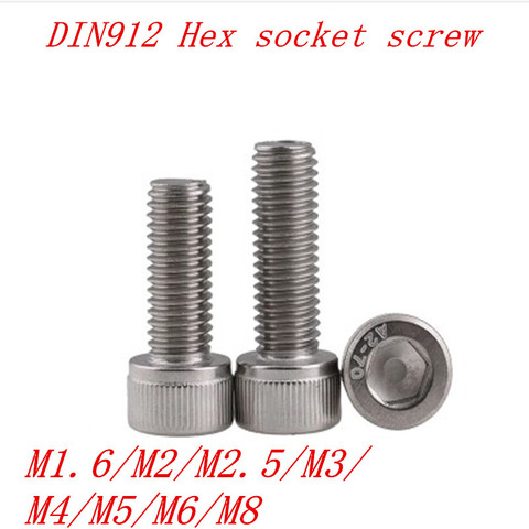 DIN912 50pcs 20pcs 10pcs 5pcs 304ss cap screw M1.6 m2 m2.5 m3 m4 m5 m6 m8 Stainless Steel 304 Hexagon Hex Socket Head Cap Screw ► Photo 1/5