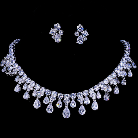 Emmaya Zircons High Quality White Gold Color Cubic Zirconia Bridal Wedding Necklace And Earring Sets Party Gift ► Photo 1/6