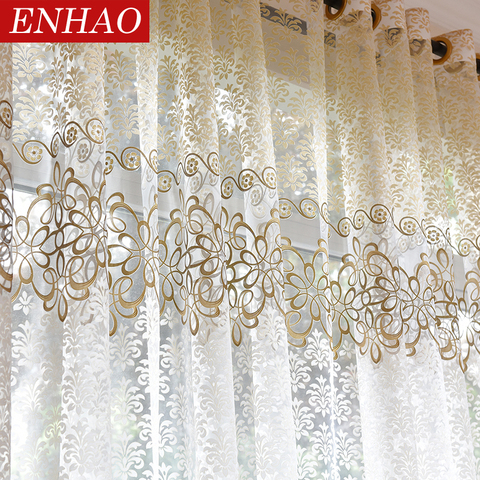 ENHAO Floral Modern Sheer Tulle Curtains for Living Room Bedroom Kitchen Voile Sheer Curtains for Window Tulle Curtains Drapes ► Photo 1/6