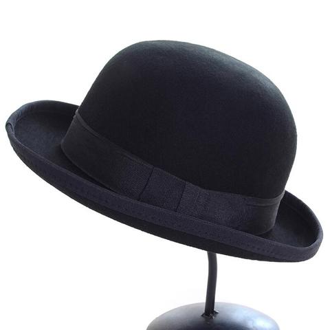 Pure Wool Men women Fedora Hat Navy Black Grey Floppy Brim Woolen Felt Bowler Hat Casual Dome Winter Derby Hat Caps ► Photo 1/5