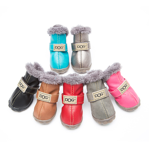 4 Pcs/set Winter Pet Dog Shoes For Small Dogs Cats Super Warm Leather Dog Snow Boots Waterproof Chihuahua Pug Shoes Pet Supplies ► Photo 1/6