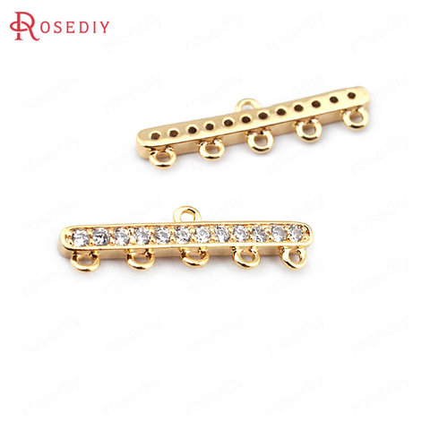 (33705)4PCS 20*5.5MM 24K Gold Color Brass Zircon 5 Holes Necklaces Connect Clasps High Quality Diy Jewelry Findings Accessories ► Photo 1/3