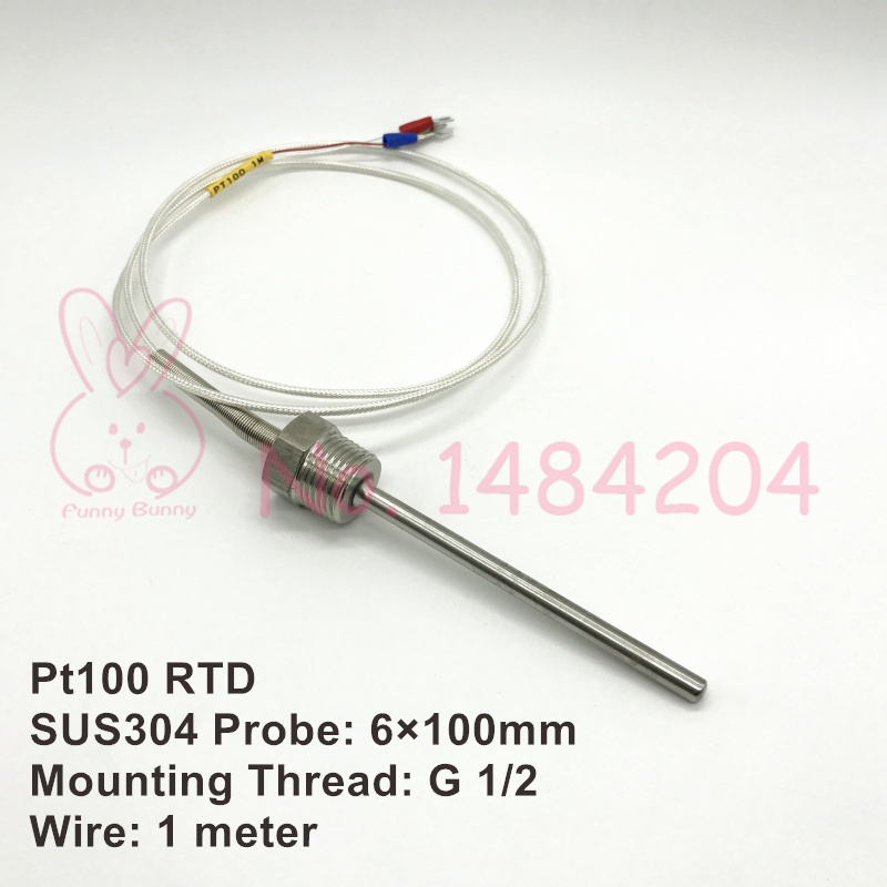 RTD with head Pt100ohm Probe Sensor nPT1/2'' 100mm resistance temperature detect 