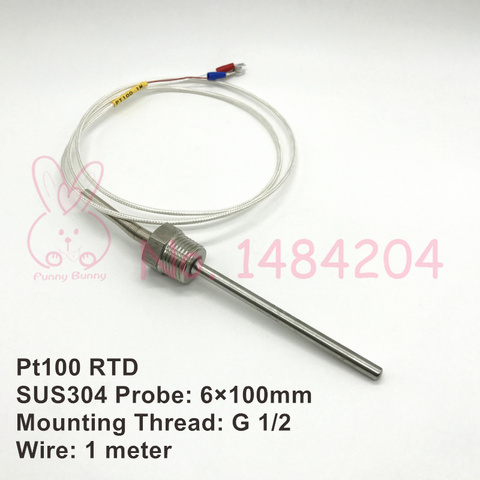 1x PT100 Temperature Sensor 6mm*100mm RTD SUS304 Probe with BSP G 1/2  G 1/4