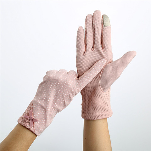Howfits Driving Summer Sunscreen Gloves Women Drive Girls Lady Thin Cotton Decent Lace Sun UV Resistant Touch Screen Gloves ► Photo 1/6