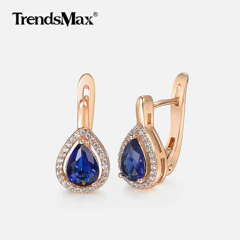 Teardrop Blue Cubic Zircon Stone 585 Rose Gold Earrings For Women Woman Hot Party Wedding Jewelry Valentines Gifts KGE87 ► Photo 1/6