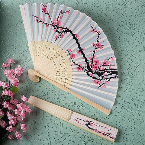 1PCS White Polyester Fans Elegant Plum Blossom Flower Print Folding Hand Fans Summer Women Girl Dancing Fan Party Favor ► Photo 1/1