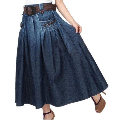 TIYIHAILEY Free Shipping Fashion Denim All-match Loose Casual Jeans Skirt Elastic Waist Long Skirt For Women With Belt S-3XL ► Photo 1/6