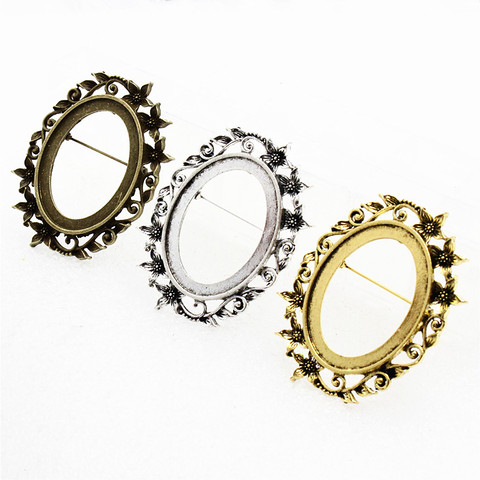 Fit 30x40mm Vintage Oval Blank Setting Bezel Blank Base Glass Cabochon Brooch Base For DIY Making Accessories 6pcs/lot K06085 ► Photo 1/4