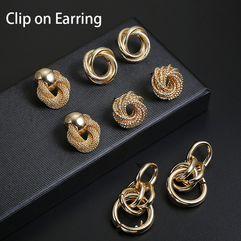 Hot Sale ZA Metal Maxi Statement Vintage Clip on Earrings Without Piercing  for Women Fashion Earrings Party Gift Bijoux Jewelry ► Photo 1/6