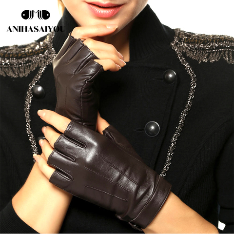 High-grade leather gloves women locomotive street dance simple fashion fingerless gloves sheepskin leather gloves short - L135 ► Photo 1/6