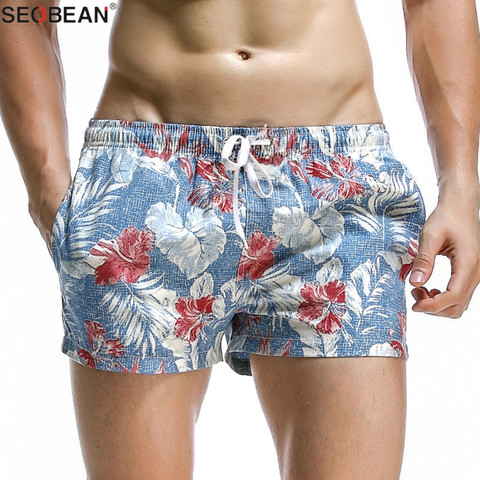 SEOBEAN Summer Style Seaside Men Beach Shorts Men Quick Dry Polyester Fabrics Beachwear Men's Board Shorts Trunks Print Shorts ► Photo 1/6