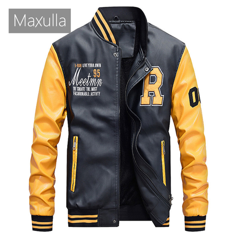 Maxulla PU Leather Jacket Mens Fashion Hip Hop Leather Coats Male Causal Slim Fit Faux Leather Punk Motorcycle Jackets Clothing ► Photo 1/6