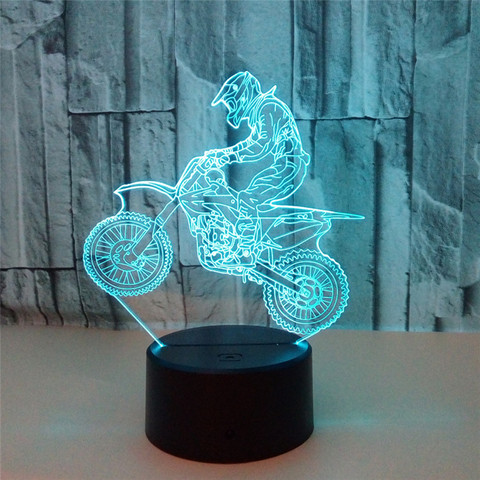 3D Lamp LED Night Light Motorcycle Rider Action Figure 7 Colors TouchTable Decoration Light Optical Illusion ► Photo 1/6