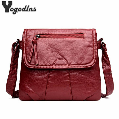 Black Small Women Messenger Bag Soft Washed PU Leather Crossbody Bag Female Handbag Purses ► Photo 1/6