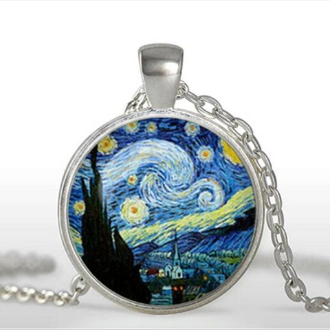 The Starry Night Pendant Van Gogh The Starry Night Necklace Glass art photo Pendant Necklace art gift for her or him HZ1 ► Photo 1/6