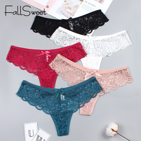FallSweet 5pcs/Pack! Women Undewear Transparent Lace  G String Ultra Thin  Knickers Briefs Bow Tangas Bragas ► Photo 1/6