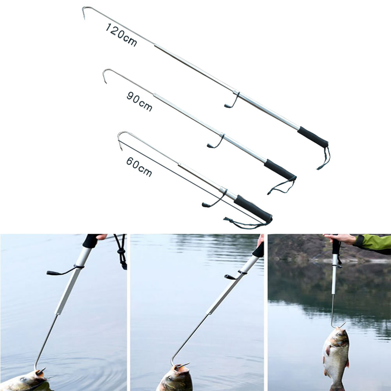 60/120cm Telescopic Fish Gaff Stainless Ice Sea Fishing Spear Hook Tackle P2I2 