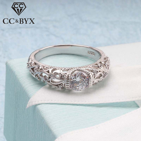 CC Vintage Rings For Women Palace Pattern Silver Ring Cubic Zirconia Wedding Engagement Bridal Jewelry Drop Shipping CC1495 ► Photo 1/6