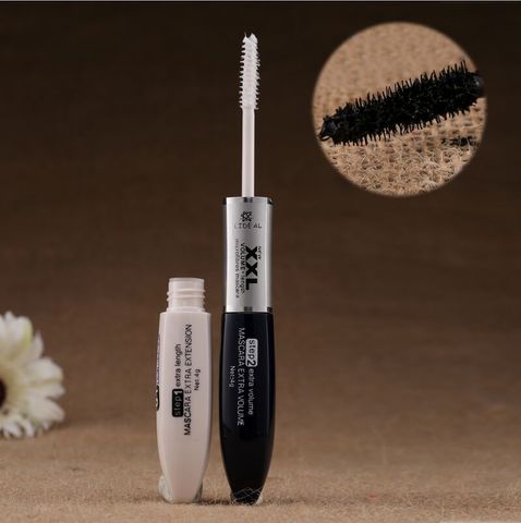 1Pcs Makeup 2 IN 1 4D Silk Fiber Mascara long Eyelash Curling Lengthening Double Extension Black White XXL Mascara Cosmetic ► Photo 1/1