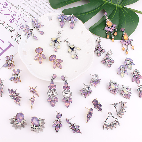 LUBOV Noble Purple Crystal Stone Pendant Dangle Earrings Trendy Flower Geometric Drop Earrings Trendy Women Party Jewelry 2022 ► Photo 1/6