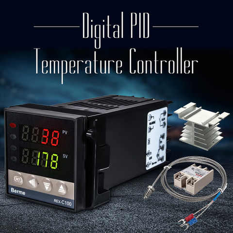 Temperature Controller 0 to 1300 Degree REX-C 100 Intelligent 110 to 240V +1 Meter Probe +40A Solid State Relay 4.5mm Sensor Dia ► Photo 1/6